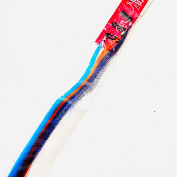 NWT Blue, Orange & Purple Coon Tail Feather Clip in Colored Hair Extension - Picture 3 of 5